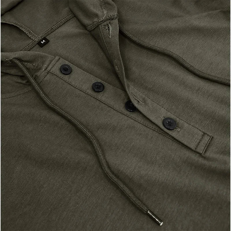 Men's single-colored stretch slim fit short sleeve hooded henley shirt