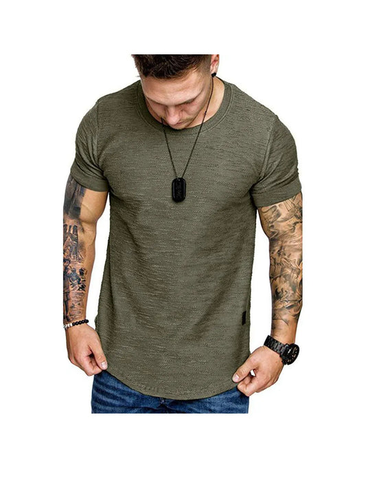 Men's Textured Solid Color High Quality Round Neck T-Shirt Soft Breathable