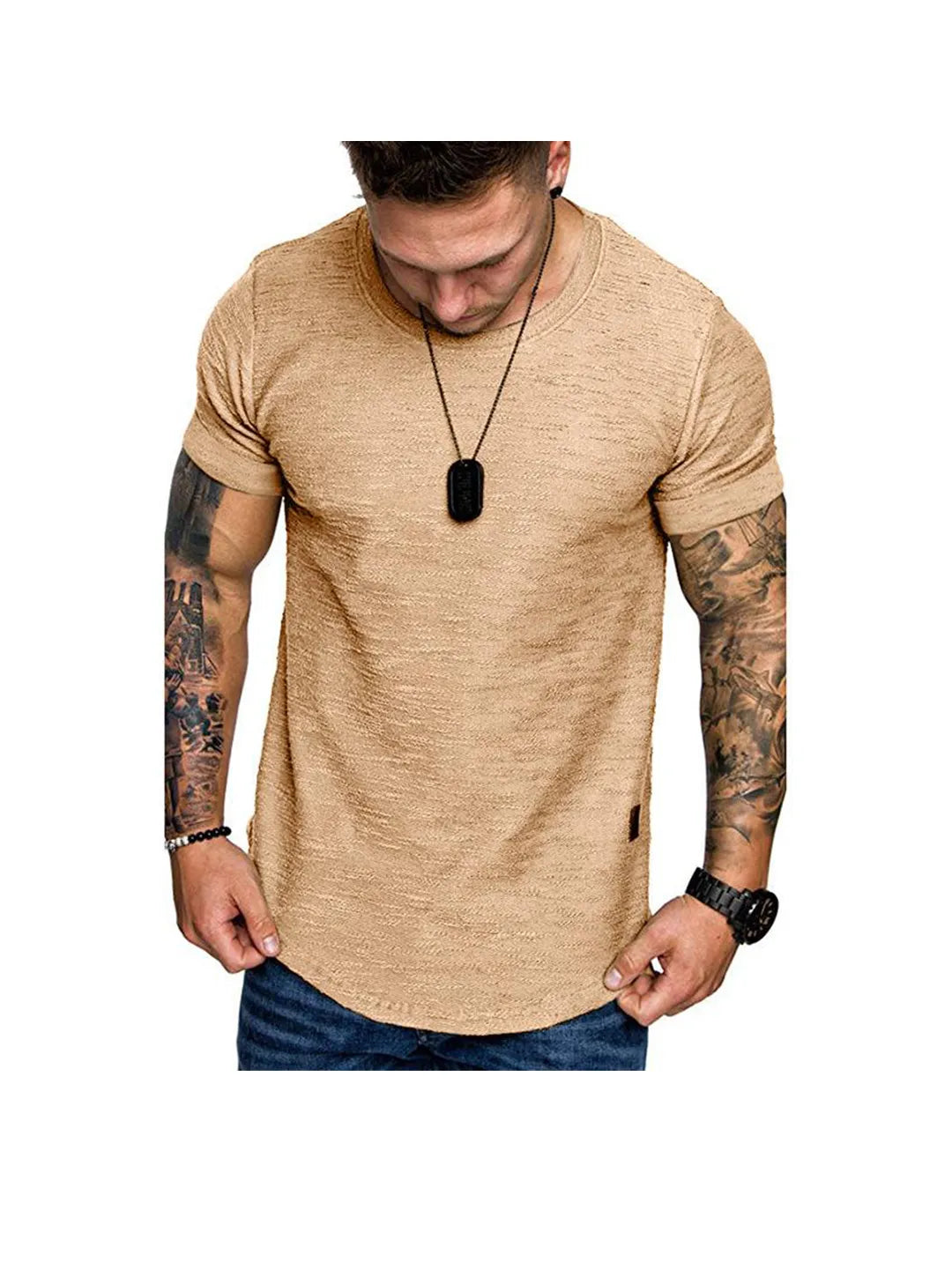 Men's Textured Solid Color High Quality Round Neck T-Shirt Soft Breathable
