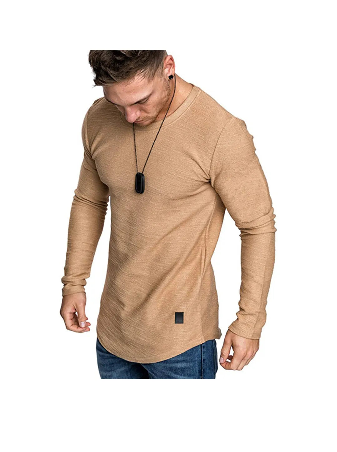 Men's Textured Solid Color High Quality Round Neck T-Shirt Soft Breathable