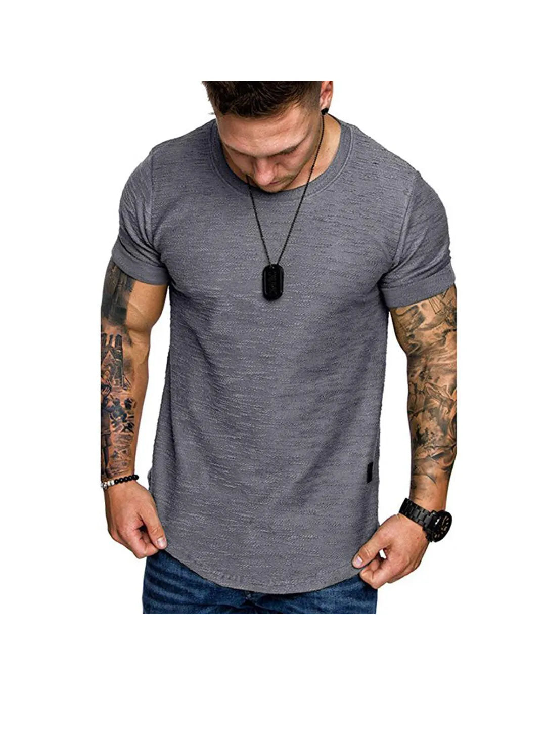 Men's Textured Solid Color High Quality Round Neck T-Shirt Soft Breathable