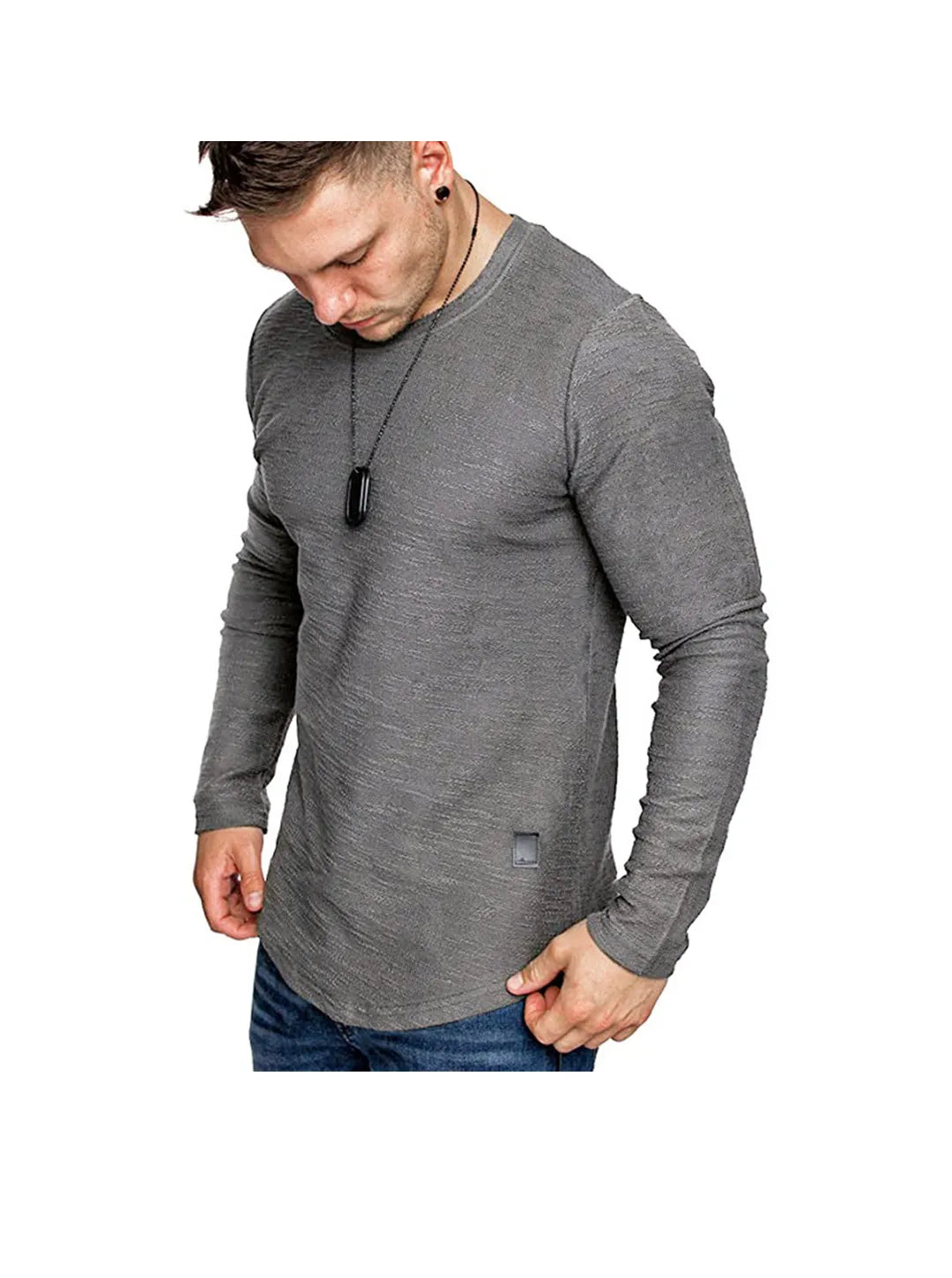 Men's Textured Solid Color High Quality Round Neck T-Shirt Soft Breathable
