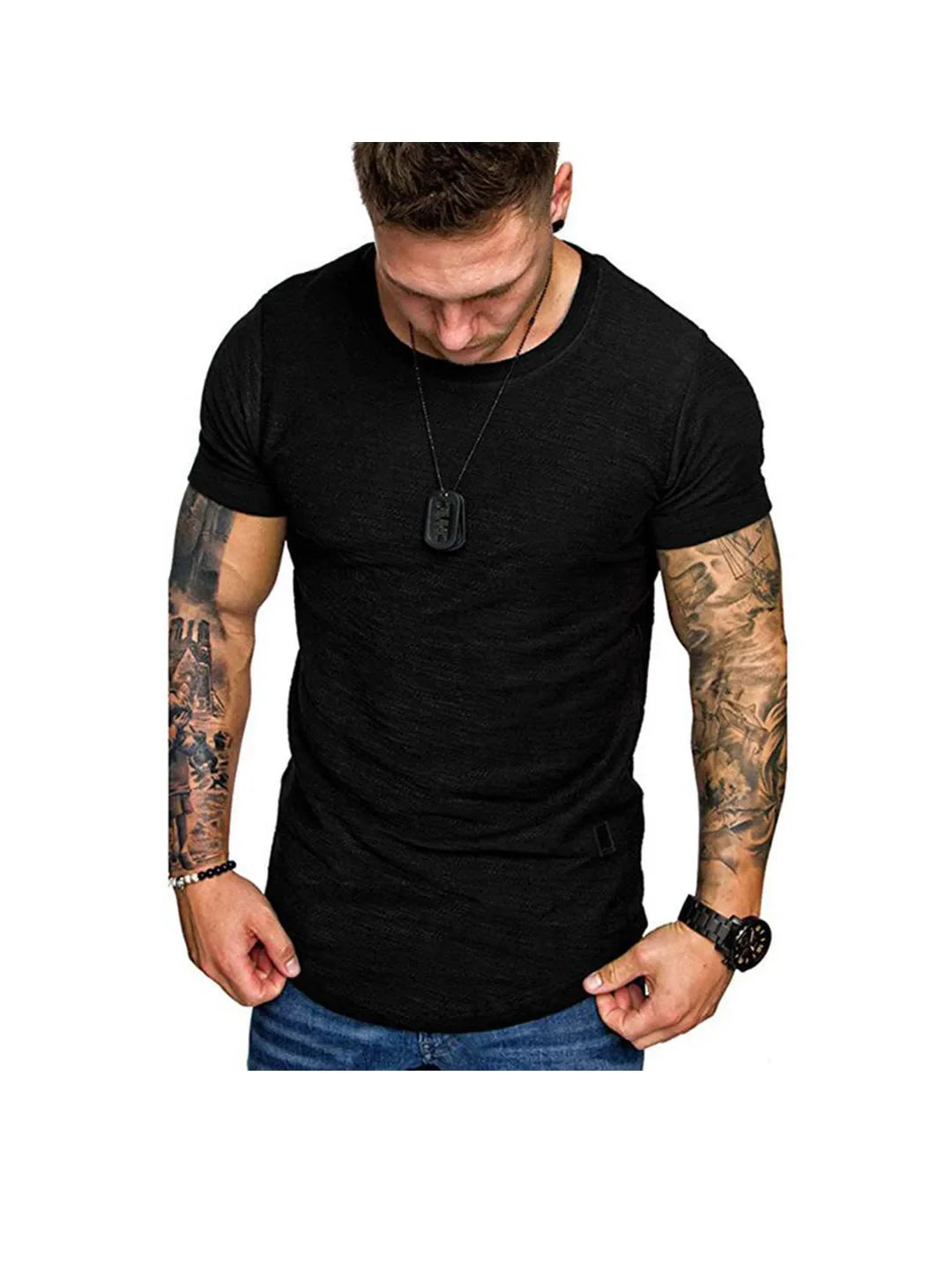 Men's Textured Solid Color High Quality Round Neck T-Shirt Soft Breathable