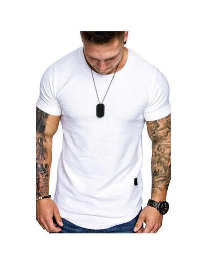 Men's Textured Solid Color High Quality Round Neck T-Shirt Soft Breathable