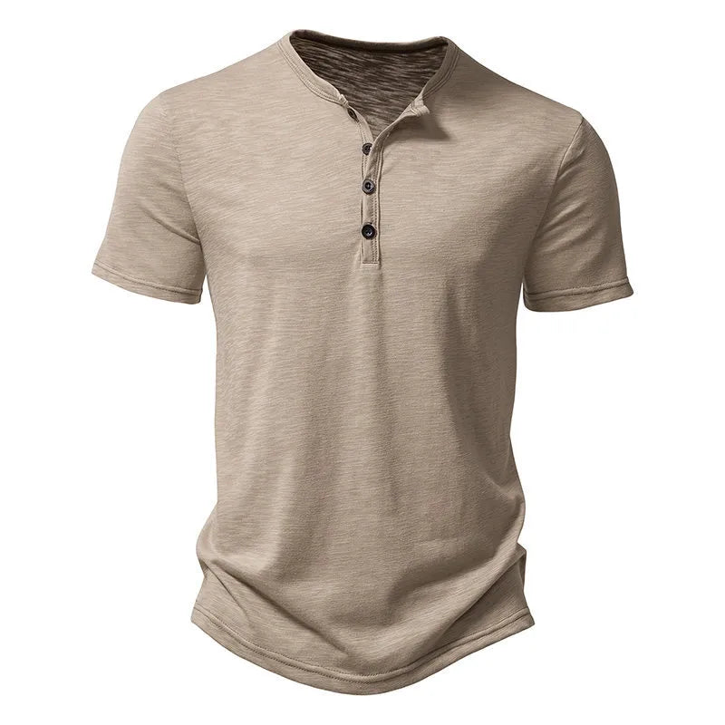 Muscle T-shirt with Henley collar for men