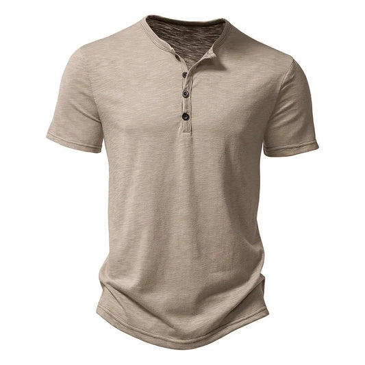 Muscle T-shirt with Henley collar for men