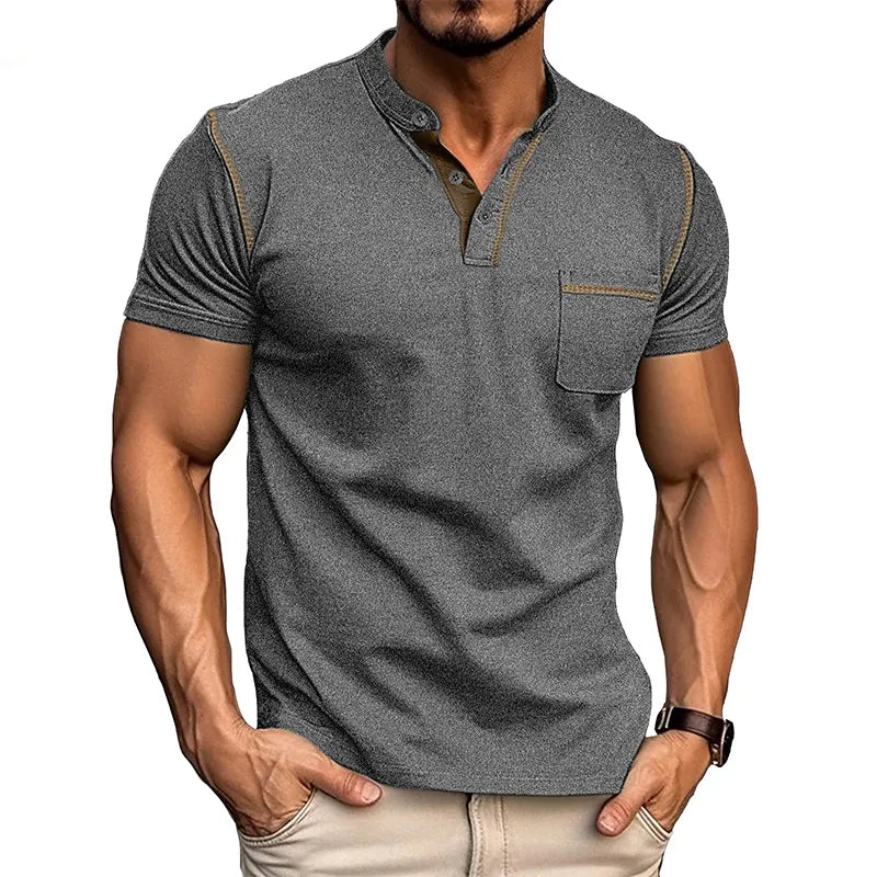 Slim fit polo shirt with Henley collar for men
