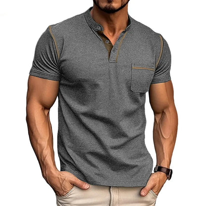 Slim fit polo shirt with Henley collar for men
