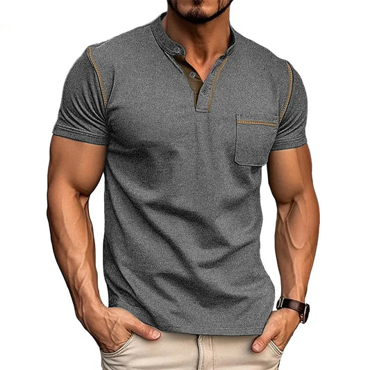 Slim fit polo shirt with Henley collar for men