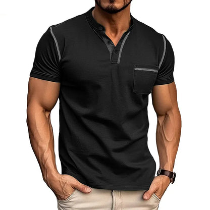 Slim fit polo shirt with Henley collar for men