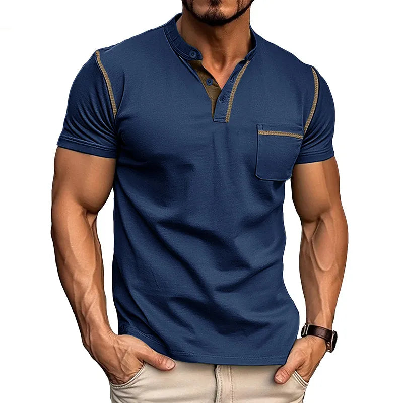 Slim fit polo shirt with Henley collar for men