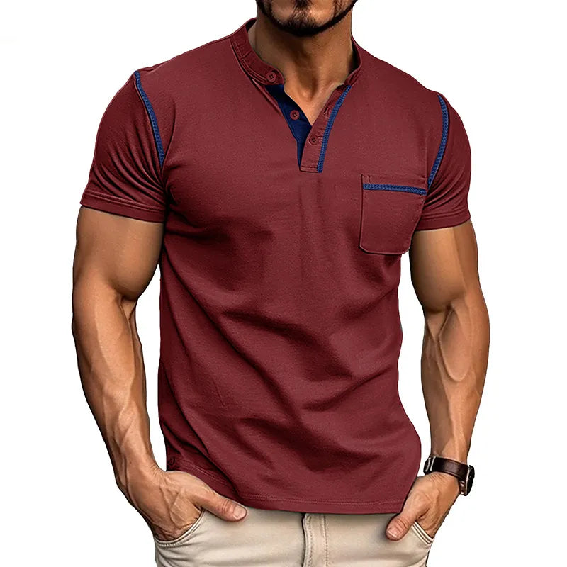 Slim fit polo shirt with Henley collar for men