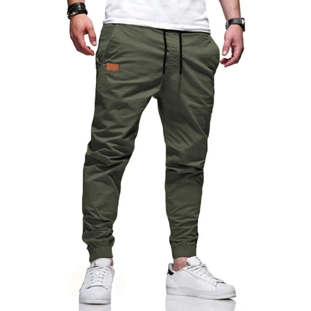 Men's leisure joggers plain twill drawstring elastic slant pocket