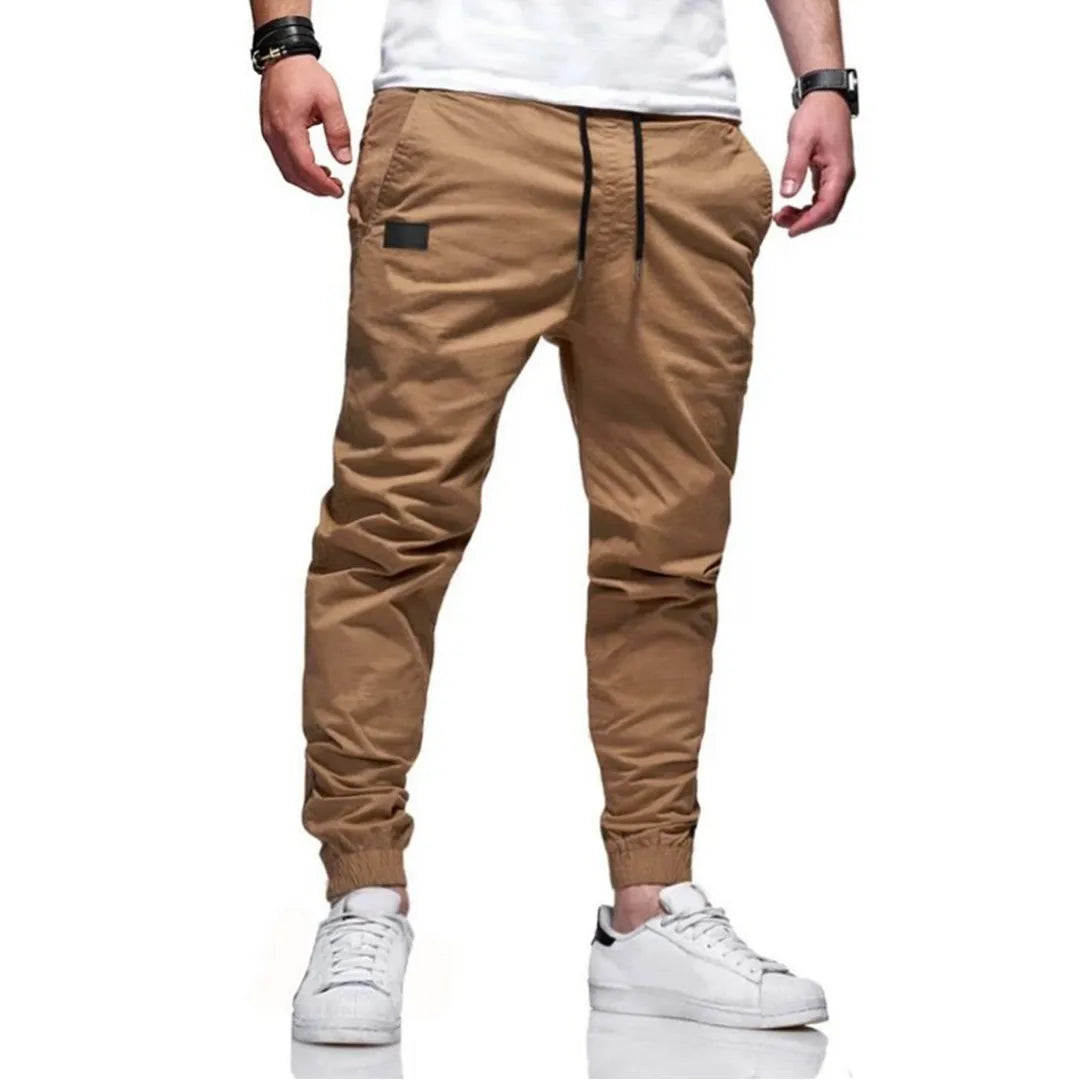 Men's leisure joggers plain twill drawstring elastic slant pocket