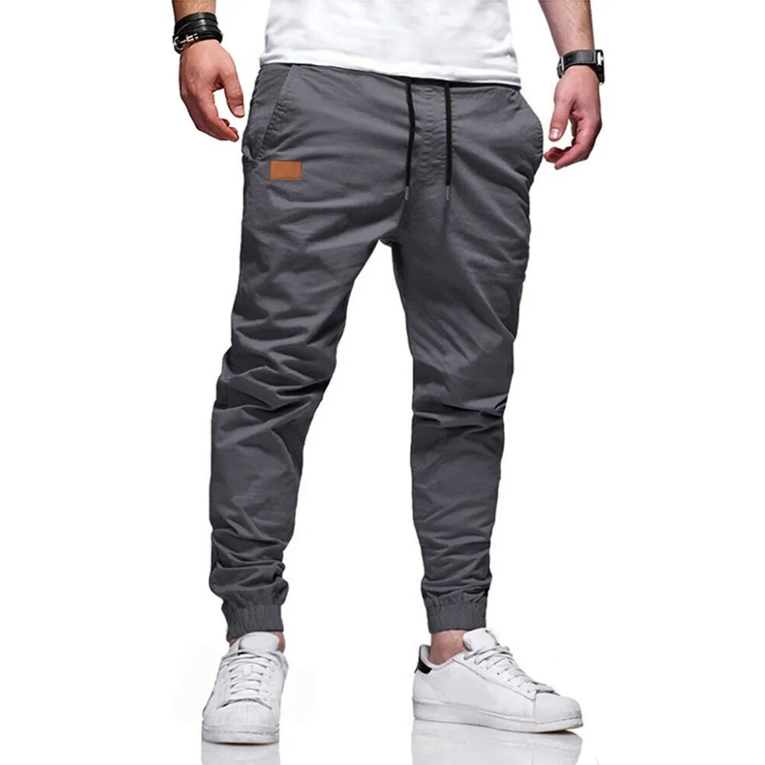 Men's leisure joggers plain twill drawstring elastic slant pocket