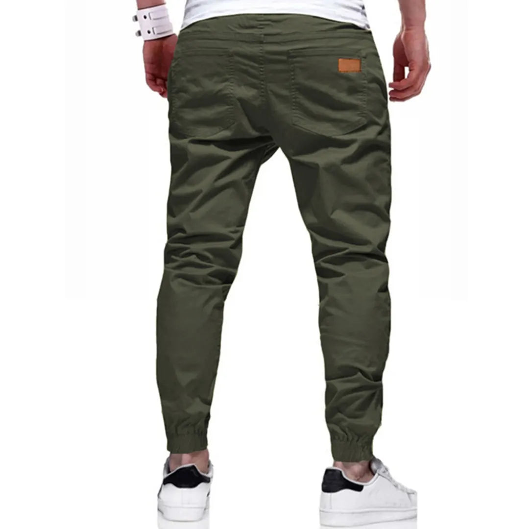 Men's leisure joggers plain twill drawstring elastic slant pocket