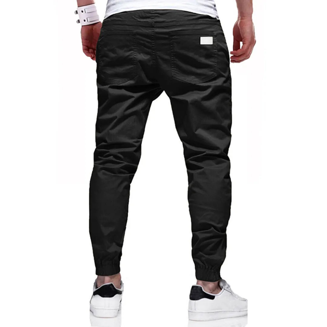 Men's leisure joggers plain twill drawstring elastic slant pocket