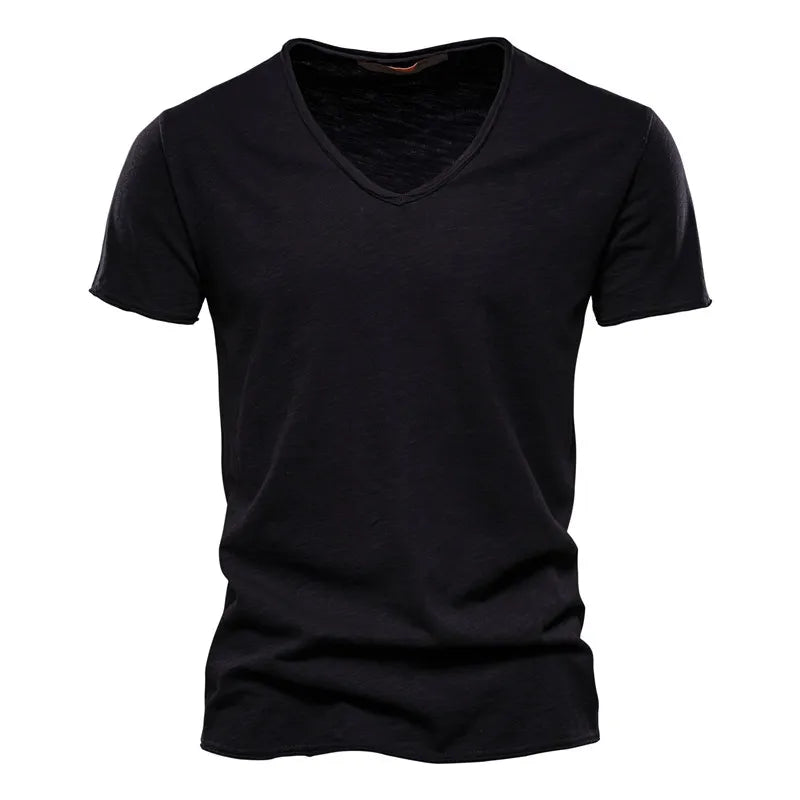 Structured, single-colored T-shirt with V-neck for men