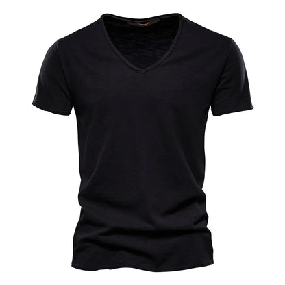Structured, single-colored T-shirt with V-neck for men