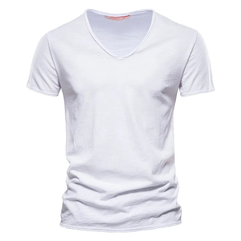 Structured, single-colored T-shirt with V-neck for men