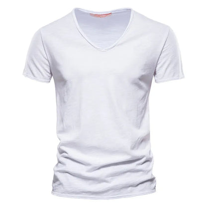 Structured, single-colored T-shirt with V-neck for men