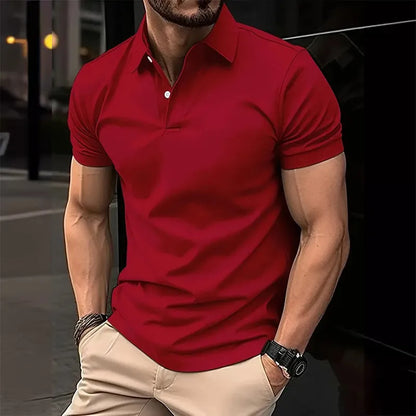 Men's leisure polo shirt with plain design and button placket, short-sleeved