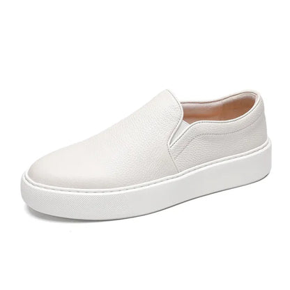 Men's slip-on sneakers made from genuine leather - White & Casual slip-on