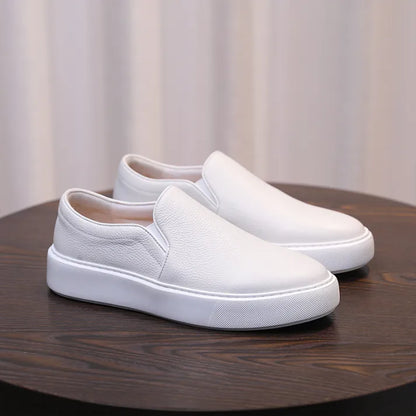 Men's slip-on sneakers made from genuine leather - White & Casual slip-on