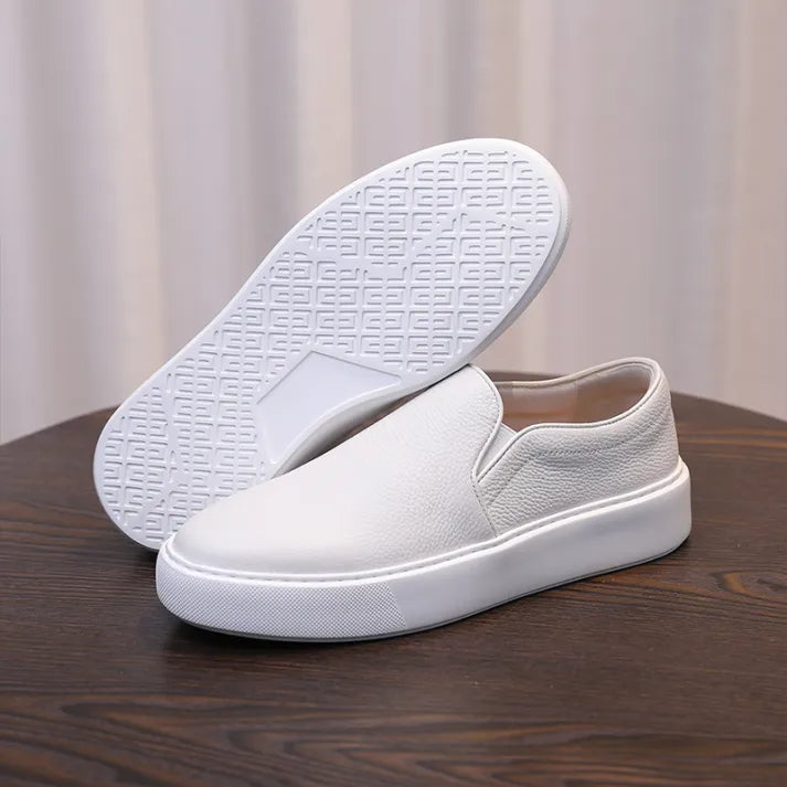 Men's slip-on sneakers made from genuine leather - White & Casual slip-on