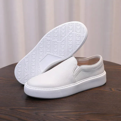 Men's slip-on sneakers made from genuine leather - White & Casual slip-on