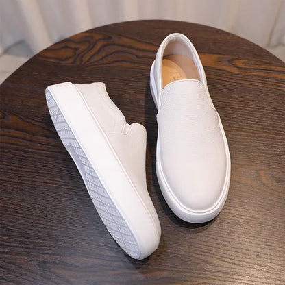 Men's slip-on sneakers made from genuine leather - White & Casual slip-on