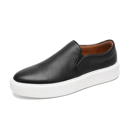 Men's slip-on sneakers made from genuine leather - White & Casual slip-on