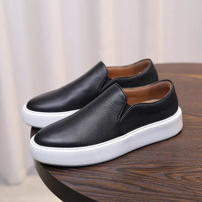 Men's slip-on sneakers made from genuine leather - White & Casual slip-on