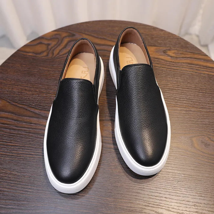 Men's slip-on sneakers made from genuine leather - White & Casual slip-on
