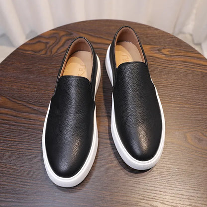 Men's slip-on sneakers made from genuine leather - White & Casual slip-on