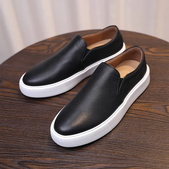 Men's slip-on sneakers made from genuine leather - White & Casual slip-on