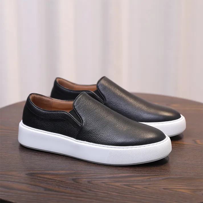 Men's slip-on sneakers made from genuine leather - White & Casual slip-on