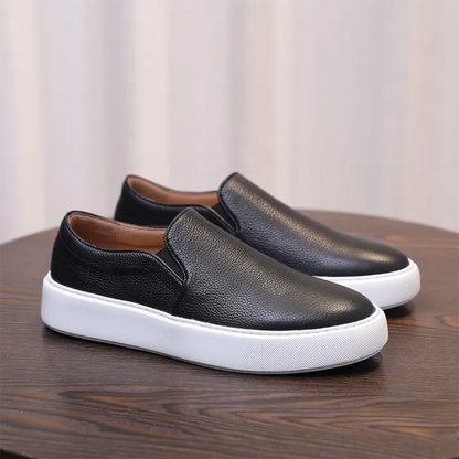 Men's slip-on sneakers made from genuine leather - White & Casual slip-on