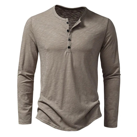 Long-sleeved muscle shirt with Henley collar for men