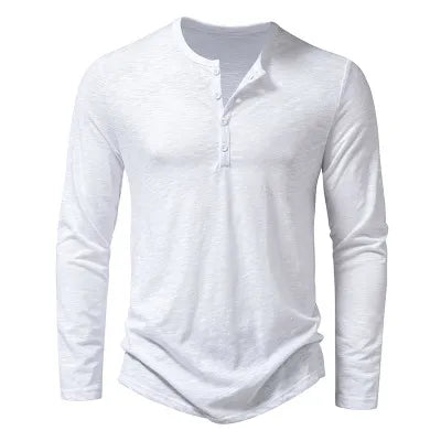 Long-sleeved muscle shirt with Henley collar for men