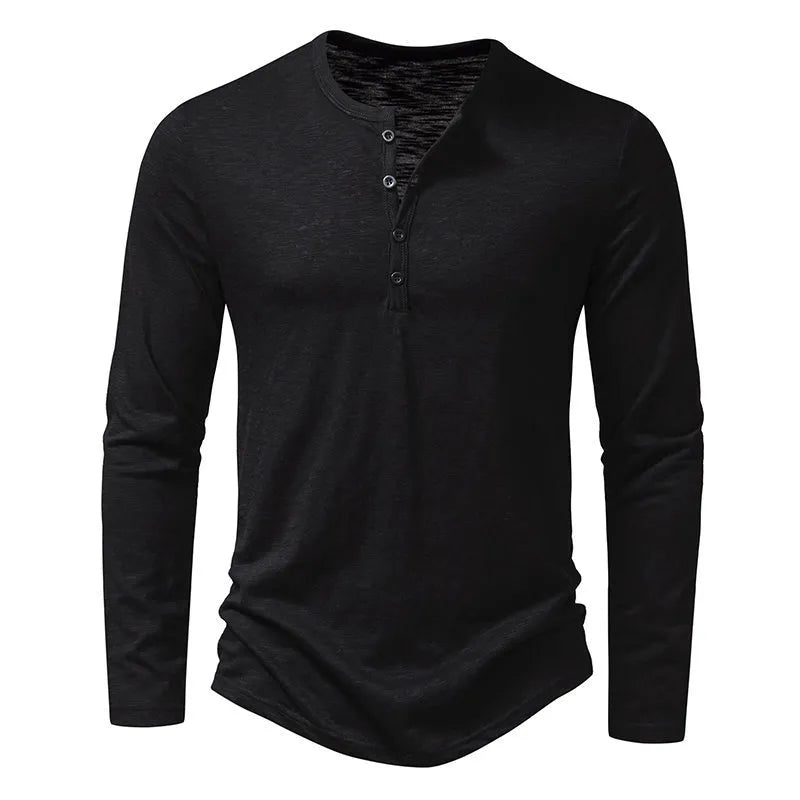 Long-sleeved muscle shirt with Henley collar for men