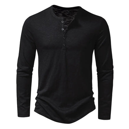 Long-sleeved muscle shirt with Henley collar for men