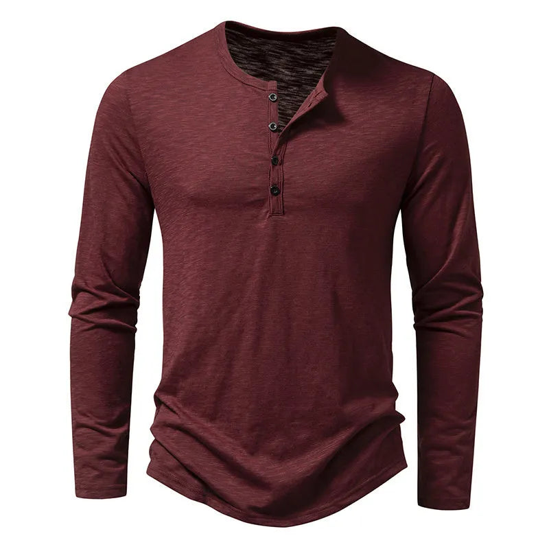 Long-sleeved muscle shirt with Henley collar for men
