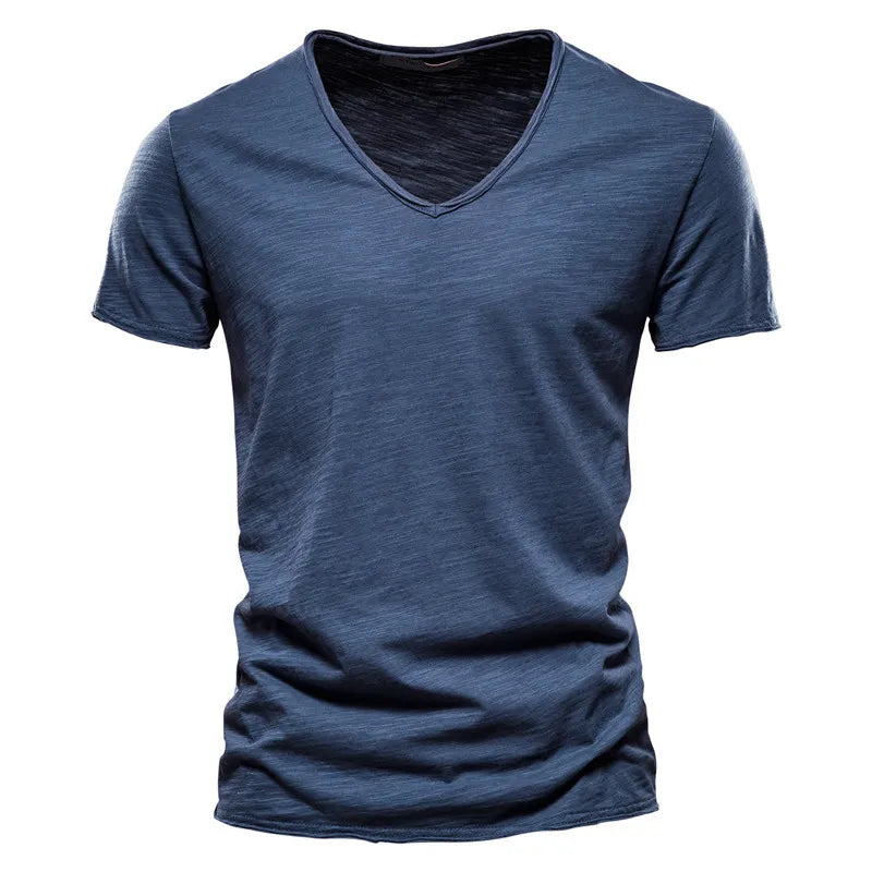 Structured, single-colored T-shirt with V-neck for men