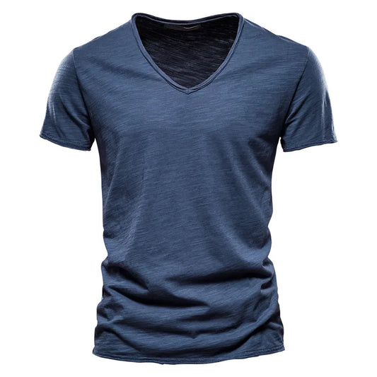 Structured, single-colored T-shirt with V-neck for men