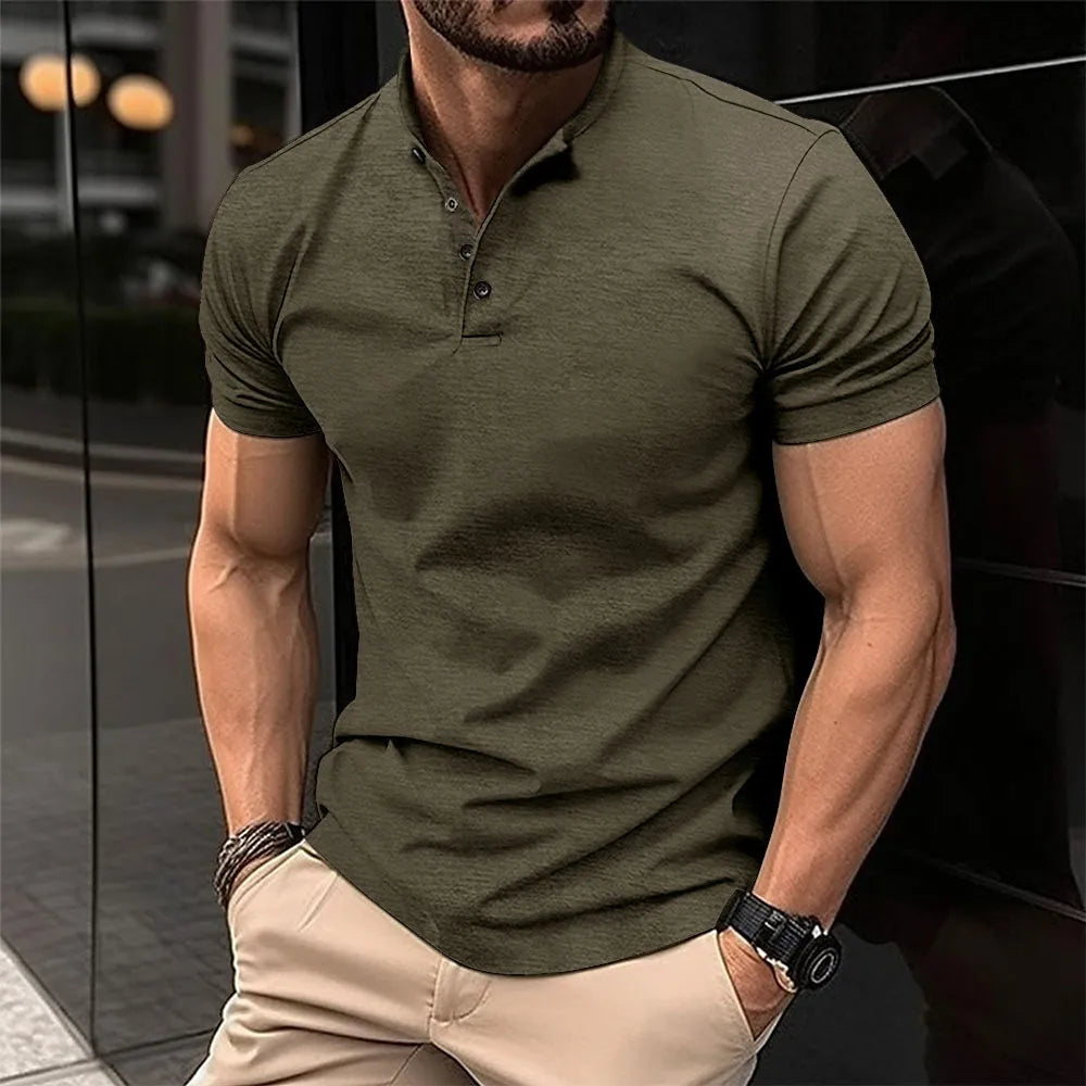 Sporty polo shirt with Henley collar for men
