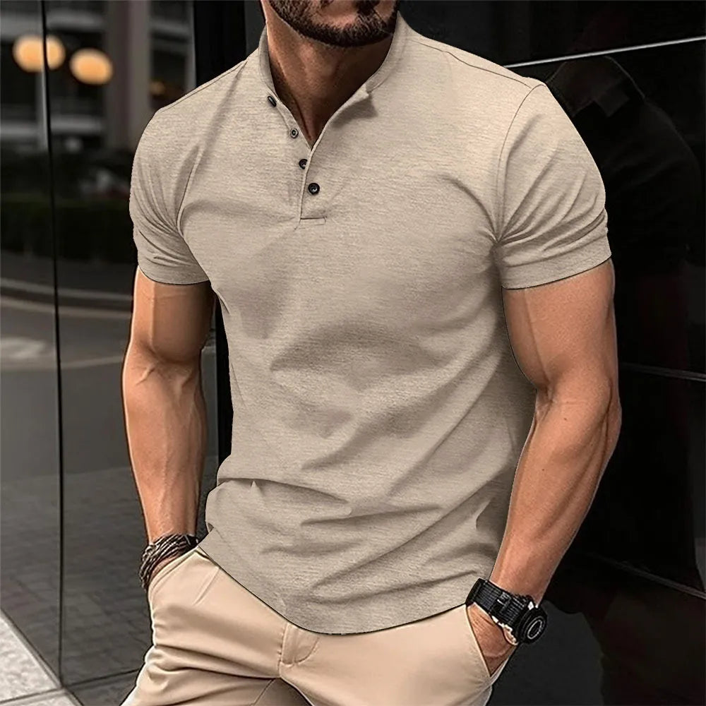 Sporty polo shirt with Henley collar for men