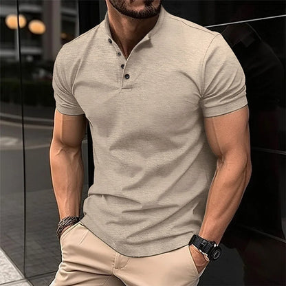 Sporty polo shirt with Henley collar for men