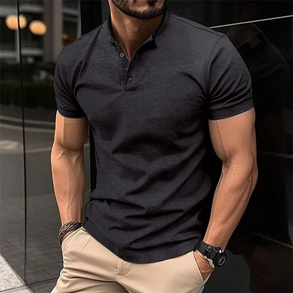 Sporty polo shirt with Henley collar for men