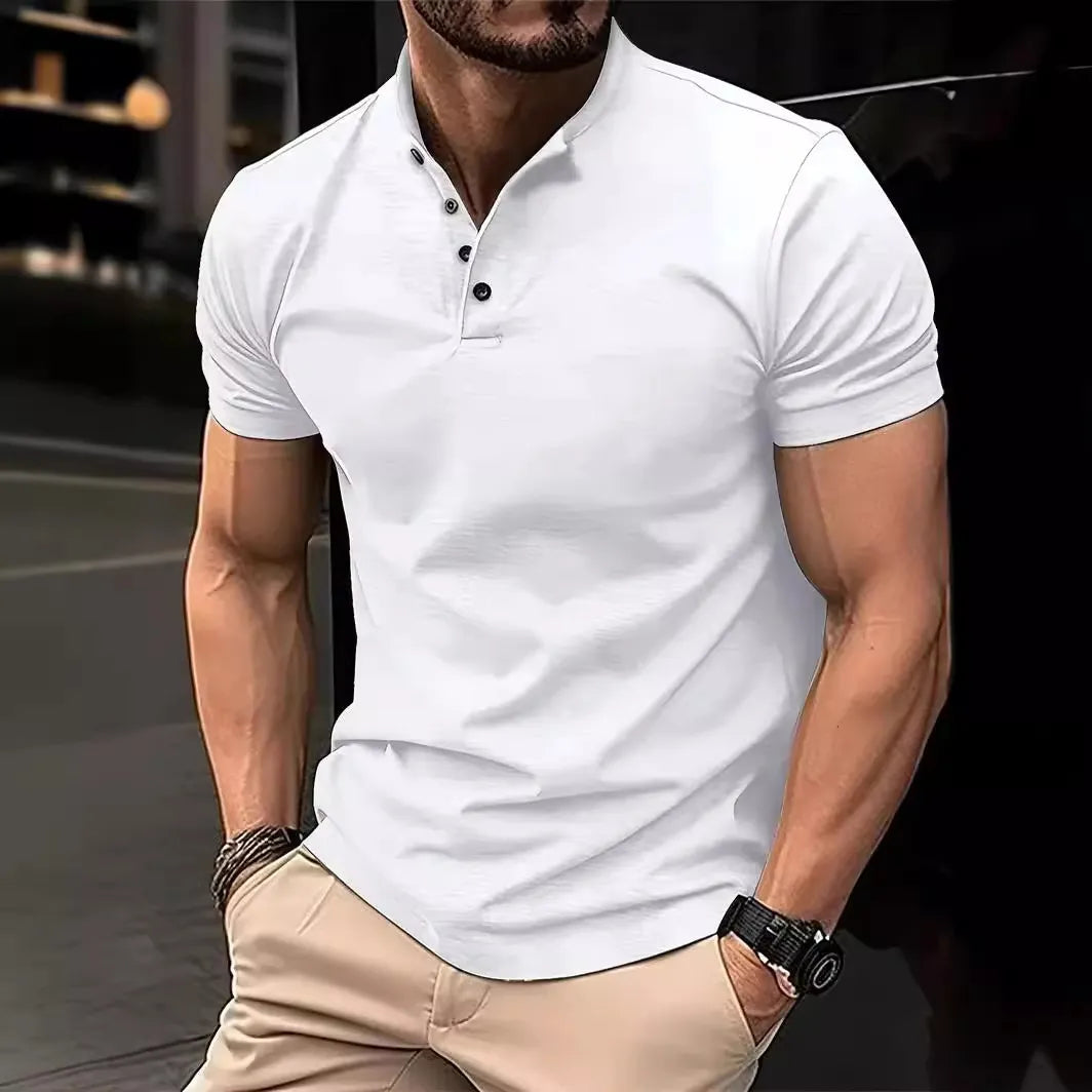Sporty polo shirt with Henley collar for men